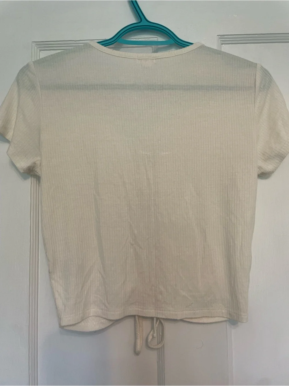Garage Cream Ribbed Ruched V-Neck Crop Top - Picture 3 of 5